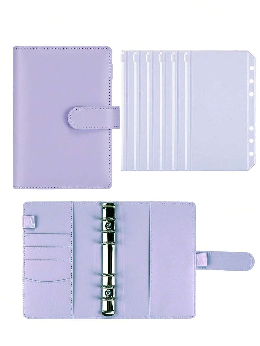 Macaron Style Zipper Pouch Notebook For Storing Notes, Bills, Cash Envelopes, Pens, Rulers, And Other Stationery Items. Suitable For Students To Store Stationery, Family To Store ID Cards, And Office To Store Receipts. Back To School - Purple - View 1