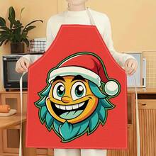 1 pieza Delantal con estampado de dibujos animados navideños, delantal de limpieza del hogar con estampado creativo e interesante, delantal de cocina impermeable, resistente al aceite y fácil de limpiar, delantal creativo para el hogar, ropa de trabajo - Multicolor - Ver 17