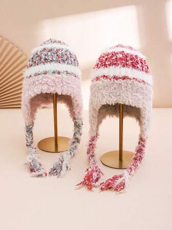 1 pieza Sombrero de orejeras de punto suave y cálido, a prueba de viento, de estilo bohemio y colorido para mujer, regalo ideal para uso diario, salidas, fiestas