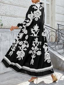 女士阿拉伯连衣裙斋月优雅波西米亚风随机印花长裙度假装夏季女装