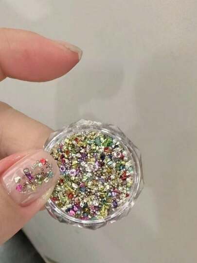 1pc Colorful Glitter Nail Art Supplies, Tiny Rhinestones Nail Decorations, Suitable For Christmas Nail Salon Accessories