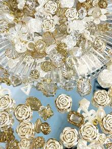 Ca. 80 Stücke/70g Vintage goldfarbene gemischte Rosenimitation ABS Perle Crushed Ice Material gemischt für DIY Armband, Handyhülle, Halskette Schmuck, handgemachtes Geschenk für Freunde, Mehrzweck-Schmuckzubehör mit Löchern - Gold - Übersicht 15