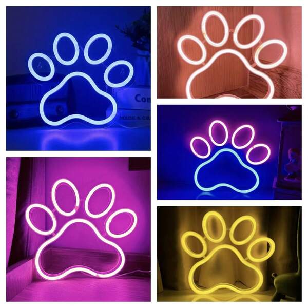 [Cute Paw Sign] Soft Blue Cute Paw Neon Sign | USB/Battery Powered LED Wall Art, Perfect For Home Decor, Bedrooms, Living Rooms, Parties, And Gifts