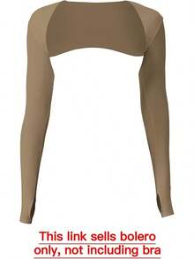 Women Crop Top Long Sleeve Bolero Open Front Workout Cropped Shirts Sports Shrug - Mocha - View 2