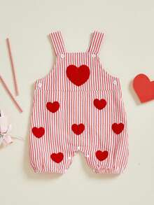Mono de rayas para bebé con bordado de corazón rojo para San Valentín, mono infantil sin mangas para recién nacido - Rojo - Ver 6