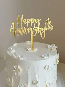 1件/3件「Anniversary」PMMA蛋糕裝飾，婚禮週年蛋糕插牌，蛋糕裝飾用品，DIY蛋糕裝飾用品，派對裝飾用品，烘焙用品，烘焙裝飾，蛋糕用品，廚房必需品，節慶禮物 - 金色 - 查看 1
