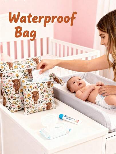 3 Stücke auslaufsichere Nasstasche, Windeltasche, Hochland-Kuh-Druck Nasstasche Stoffwindeltasche. Baby Cartoon-Grafik Windeltasche. Wasserdichte und waschbare Tasche für Reisespeicherung, Kinderwagen, Kinderkrippe, Babywindeln, Yoga, Strand, Pool, nasse Kleinkind-Badeanzüge, wiederverwendbare Yoga-Sport-Strand-Pool-Nasstasche