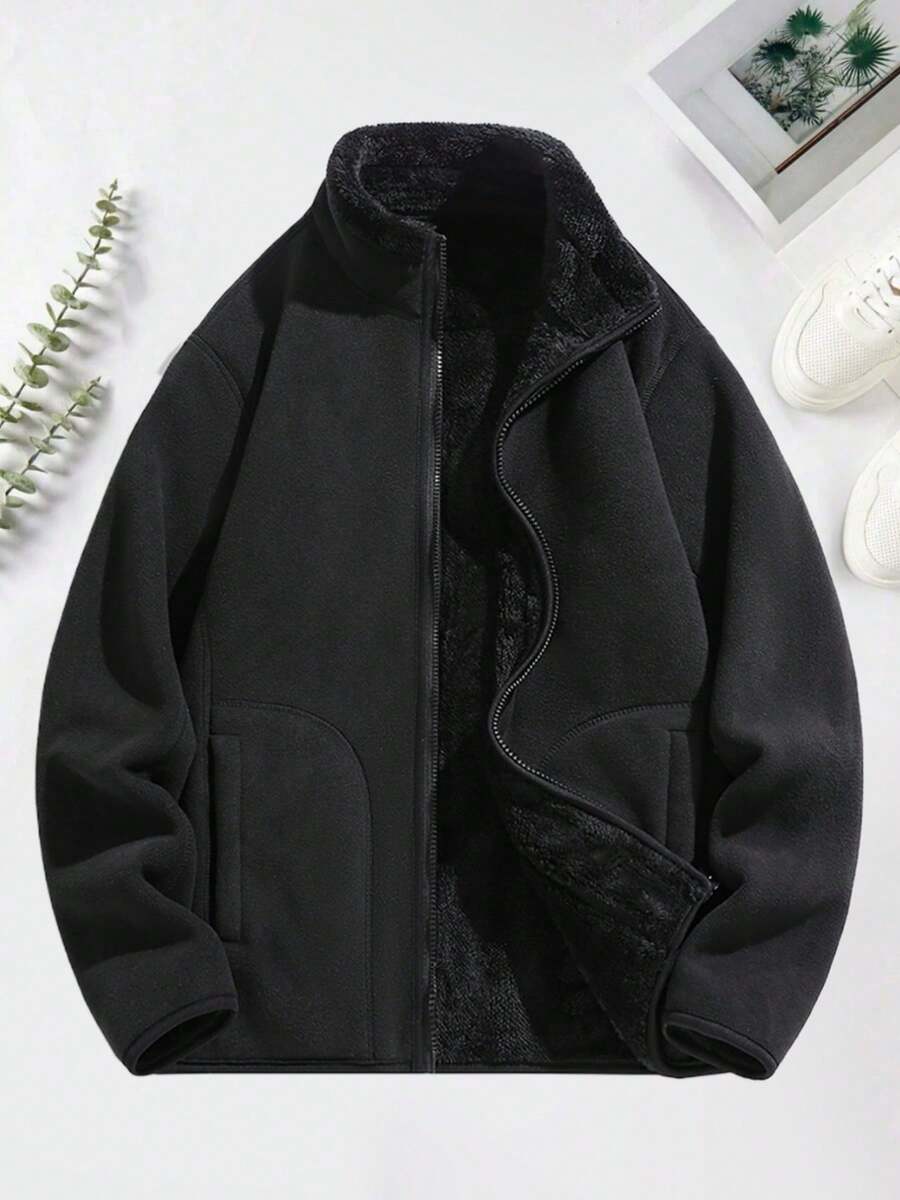 女款多功能休閒戶外刷毛外套,滑雪黑色運動秋季款 - 黑色 - 查看 1