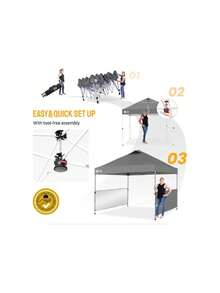 10x10 Pop Up Canopy Tent  Canopy With 150D Silver Coated Fabric Including 2 Half Sidewalls, 4 Ropes, 8 Stakes, 4 Weight Bags, STO 'N Go Bag, Grey,23950447 - 11 - 查看 2