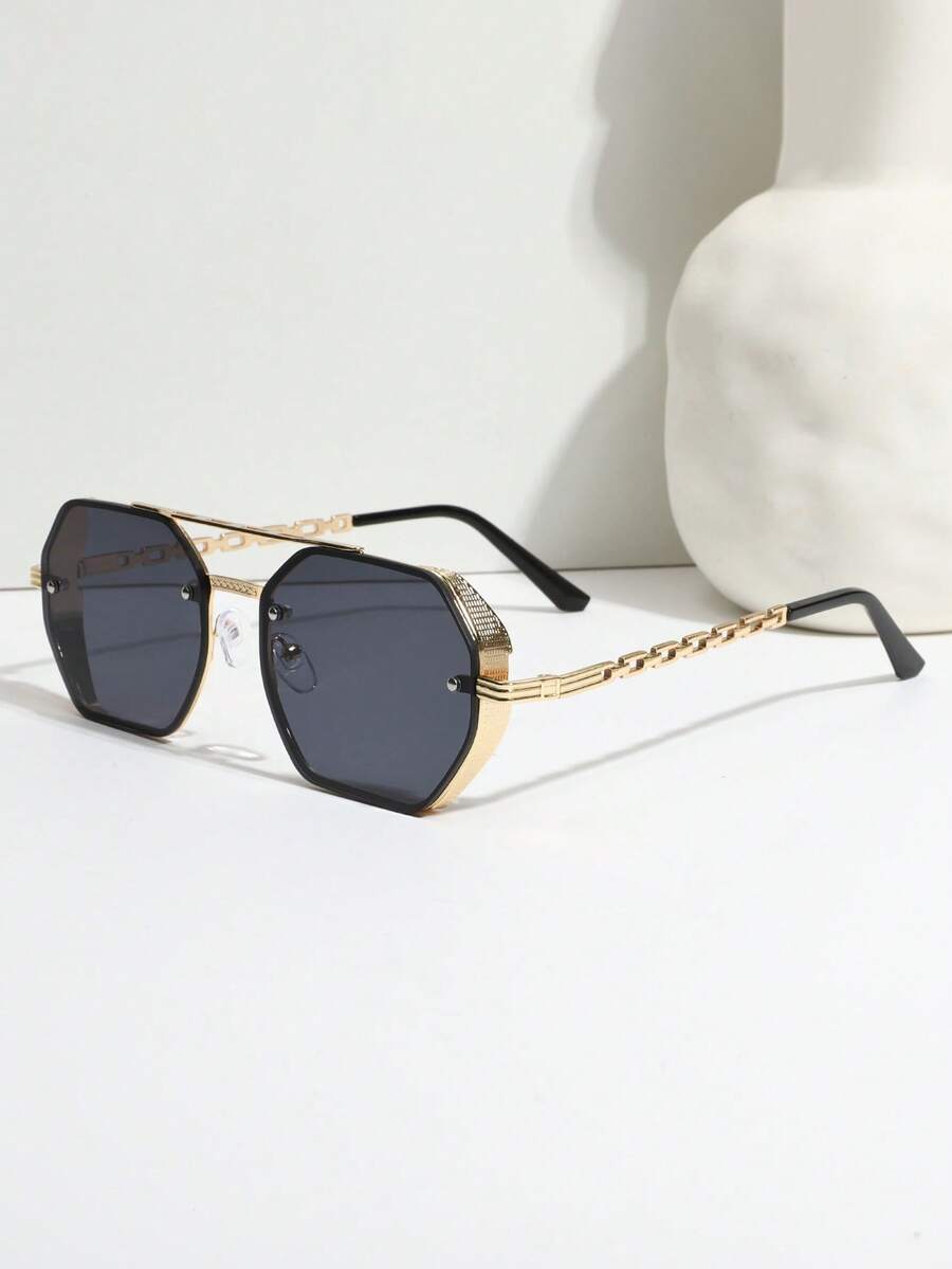 1 par de gafas con puente doble de cadena de metal con estilo - Multicolor - Ver 1