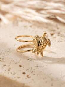 1pc Minimalist Sea Turtle Decor Clip-On Copper Earring, Suitable For Women To Wear In Summer, Beach, Daily, Party - Yellow Gold - View 3