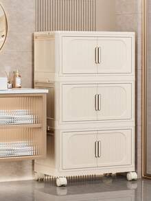 1 pieza Gabinete de almacenamiento multiusos con poleas, organizador de almacenamiento de plástico plegable de varias capas, armario rectangular, gabinete de decoración del hogar, gabinete de dormitorio de alta calidad para el hogar, adecuado para usar en salas de estar, habitaciones y baños