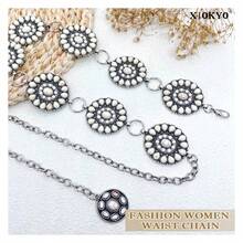 Turquoise Concho Belt Women Silver Western Belt 53 Inch Bohemian Waist Chain Belts Turquoise Leather Belt For Dresses Cowgirl Style - 多色667 - 查看 4