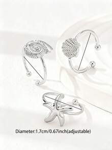 3 Pcs Summer Beach Starfish Rings Set Sea Conch Fan Shell Ring Women Vocation Beach Travel Jewelry Accessories Gift