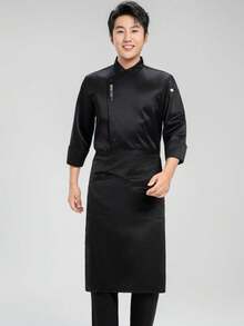 New Men's Long Sleeve Oblique Collar Embroidered Single-Breasted Chef Jacket - Black - View 5