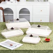 Plastic PET Material, Multi-Size Rectangular Display Trays With Dustproof Lid Cover, Unbreakable, Reusable Fruit Plate, Dessert, Snack, Cake Tray, Suitable For Various Festivals, Weddings, Parties, Banquets - Milky White - View 2