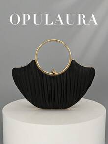 OpulAura 女款金屬感高端晚宴包，奢華 P 宴會包，手提包，低調奢華，閃亮晚宴包，禮服包，適合搭配，舞會，派對，婚禮，新娘，伴娘，生日禮服，手持晚宴包，手拿包 - 黑色 - 查看 7