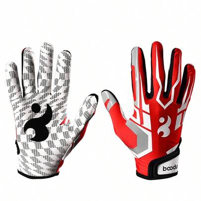boodun 1 Pair Baseball Gloves With Grip Print, Wear-Resistant Breathable Long Finger Sports Gloves For Outdoor Sports Like Baseball, Football, Unisex