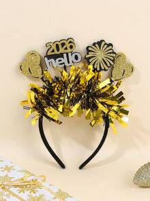 1pc Happy New Year Headband For Women Girls Sparkling Glitter Hello 2026 New Year Hairband Bling Bling Balloon Fireworks Black Gold Foil New Year Headpiece New Year Party And Christmas Celebration Hair Hoop Elegant Unique Headwear For Christmas New Year Gifts Women Hair Accessories - Black Gold - View 6