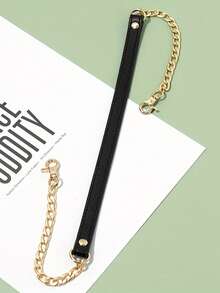 1pc Gold Metal Chain With Black PU Leather Strap - Fashionable & Versatile, Can Be Used As DIY Handbag & Shoulder Bag Accessory, Square Buckle Design, Suitable For Wallet Strap Or DIY Wallet Making - Multicolor - View 15
