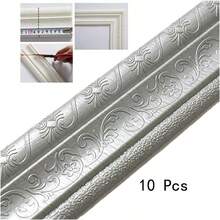 5 Pcs Self Adhesive Waistline Skirting Line Foam Sidebar Ceiling TV Background Wall Frame Anti-Collision Interior Corner Line , Edging Frame Lines Wall Base Ceiling Baseboard Crown Molding Peel And Stick  Wall Edging Foam Flexible Wallpaper Border For Home DIY Furniture Home Decor - 銀灰色 - 查看 6