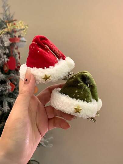 1个女士圣诞帽发夹，可爱星星节日头饰，自然灵感发饰，适合圣诞节、派对和日常佩戴，爪夹式发夹