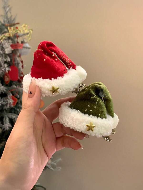 1pc Women's Christmas Hat Hair Clip, Cute Star Holiday Headpiece, Nature-Inspired Hair Accessory Suitable For Christmas, Parties And Daily Wear, Claw Clips