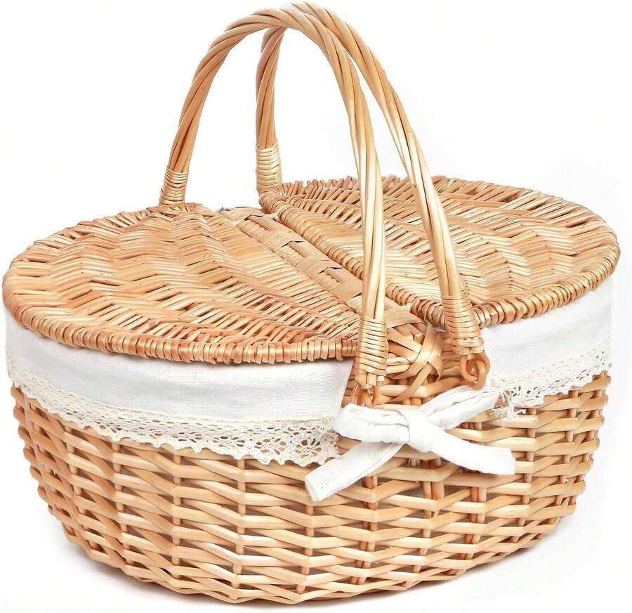 Wicker Picnic Basket For 2 With Lid - Unique Gifts Ideas For Couple, Engagement, Wedding, Bridal Shower, Family, Christmas - White Elephant Gifts For Adults(Y2408-B1),23948816 - Black - View 1