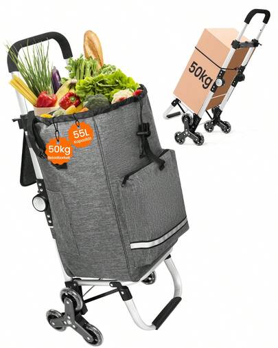 HOMECALL Einkaufstrolley klappbar Einkaufswagen mit 50L + 5L kühlfunktion Bis 50KG, Einkaufstasche mit Rollen 3 in 1 Shopping Trolley & Sackkarre & Umhängetasche