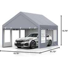 Cochera Portátil de Alta Resistencia 10 x 20 ft, Toldo de Acero Galvanizado para Exterior con Cubierta de Polietileno Resistente a Rayos UV y Agua, Carpa para SUV o Camión - Gris - Ver 6