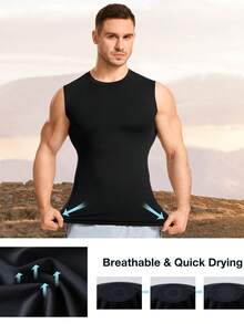 TAILONG 2 Pack Compression Shirt Men - Athletic Base Layer Sleeveless Workout Tank Top Slimming Undershirt - màu đen - Xem 4