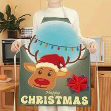 1 pieza Delantal con estampado de dibujos animados navideños, delantal de limpieza del hogar con estampado creativo e interesante, delantal de cocina impermeable, resistente al aceite y fácil de limpiar, delantal creativo para el hogar, ropa de trabajo - Multicolor - Ver 16
