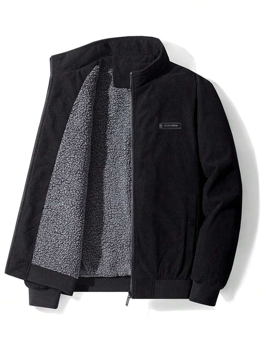 新款灯芯绒长袖羽绒服,加厚保暖内衬,秋冬款 - 黑色 - 查看 1