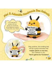 1pc Handmade Crocheted Bee Hanging Decor With Positive Motivational Quote, Suitable As A Small Gift For Friends And Family, Great For Placing In Living Room, Study Or As A Birthday Present - Multicolor - View 3
