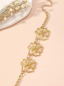 1pc Gold-Color Alloy Hollow Flower Design Women Necklace & Bracelet Unique Fashion Personalized Jewelry Set