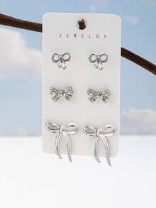 3 Pairs Golden Color Bow Stud Earrings Set Bowknot Earrings Set Girl Fashion Jewelry Bow Accessories