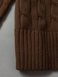 Men's Autumn/Winter Knitted Zip-Up Pullover Sweater With Twisted Rope Design, Casual Business Commute Versatile - Brown - View 6