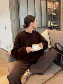 Christmas HoloChill Women Round Neck Dropped Shoulder Long Sleeve Loose Casual Sweater, Autumn/WinterKnit PulloverFall Outfit New Year