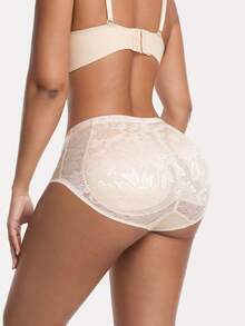 Women's Lace Butt Lift Padded Panties, Low Waist Faux Peach Booty Shaping Underwear, Thin Sexy Lingerie - Apricot - View 2