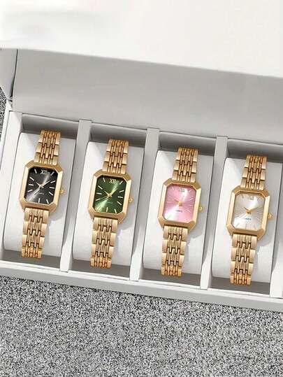 Piece Women Quartz Horloge Goud Classic Rectangular Dial Scale, Wearing Or As Traditional Holiday