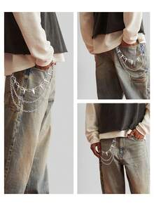 Unisex Pants Chain, Wallet Chain, Punk Gothic Style Accessory, Hip Hop Streetwear, Motorcycle Fashion, Multi-Layer Silver Pocket Chain - Silver - View 5