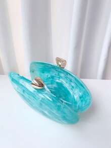 1pc Blue Marble Striped Stylish High-End Ballroom Accessory Evening Clutch Bag, Women Shoulder Crossbody Asymmetrical Shaped Bag , Blue - Mint Blue - View 6