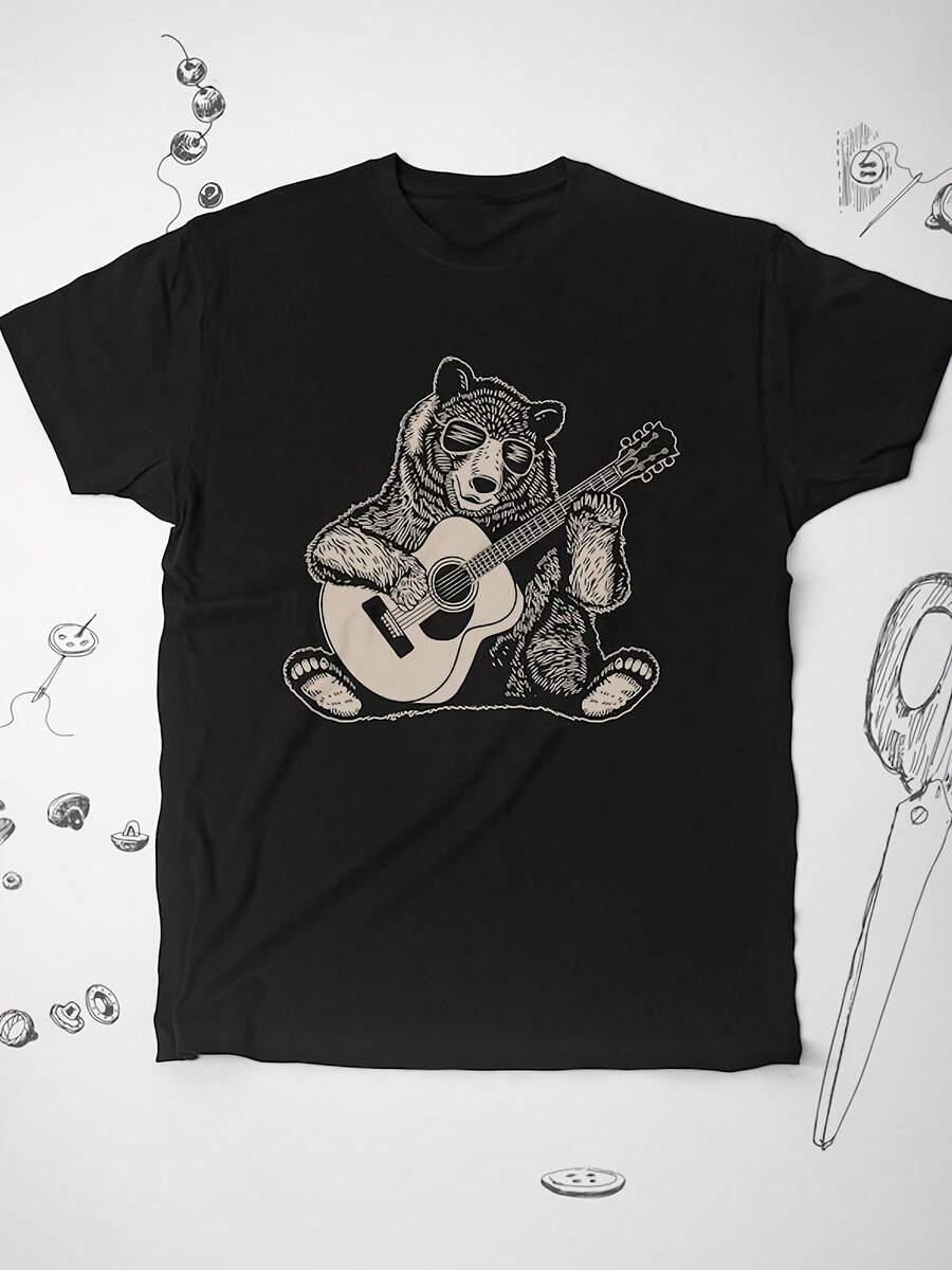 Bear Shirt Tshirt T Shirt Graphic Design Funny Animal Bear Playing Guitar Music Uni Shirt For For Guys Gift Idea For Musician - 款式5 - 查看 1