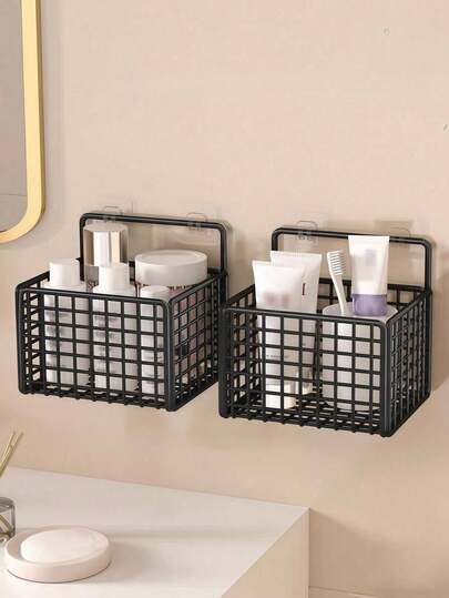 铁丝收纳篮套装，粘性壁挂式收纳篮，浴室置物架，防水收纳架，墙角架