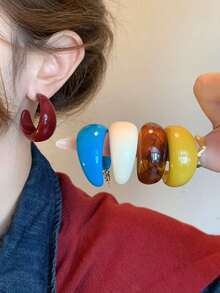 1 Pair Geometric C-Shaped Acrylic Candy Color Earrings, 5 Colors Available, Suitable For Party, Banquet, Commute, Music Festival, Gathering, Gift
