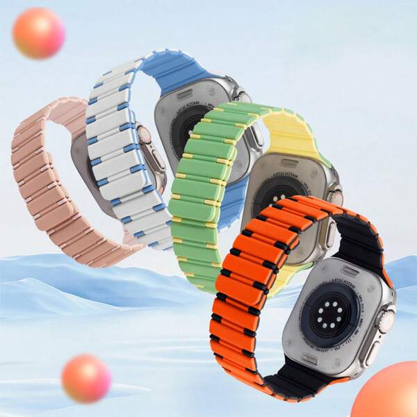 1pc Bands For Compatible With Apple Watch 38mm 40mm 42mm 44mm 41mm 45mm 46mm 49mm Ultra Watch Series 10 9 8 7 6 5 4 3 2,Orange Black Omega Magnetic Compatible With Apple Silicone Watch Strap For Women Man For Apple Watch Band