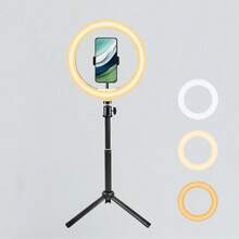 10-Inch 3-Color Dimmable Selfie Ring Light With Tripod Stand, Large Size Portable Adjustable Lighting For Photography, Makeup, Live Streaming, Compatible With Smartphone - Black - View 1