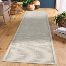 Machine-Washable, Modern Style Rug, Striped Pattern Rug, Low Pile, Non-Shedding/Non-Slip And Stain-Resistant, Suitable For Living Room, Study, Office, Bedroom, Beige - 米色 - 查看 6