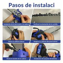 Wanse 785W Motosierra Inalámbrica Portátil Eléctrica Mano Portátil 20v 8 Pulgadas Con 4 Cadenas Y 2 Batería Y 1 Cargador Y Guantes Herramientas  Ideal Para Jardinería Y Podar Árboles Pequeños - Azul - Ver 3