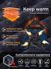 KEFITEVD 男士冬季滑雪服 防水防风 滑雪板保暖连帽冬装 4口袋派克大衣 徒步露营登山滑雪 - 藏蓝色 - 查看 10